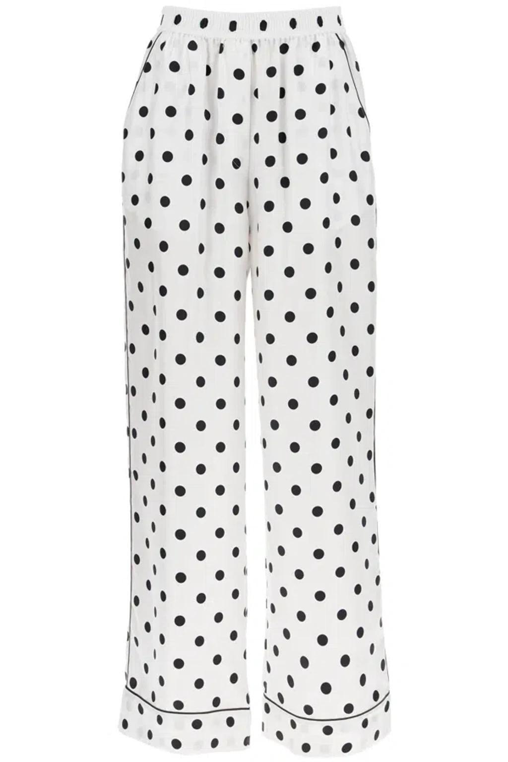 DOLCE & GABBANA Silk Polka Dot Print Pajama In White Product Image