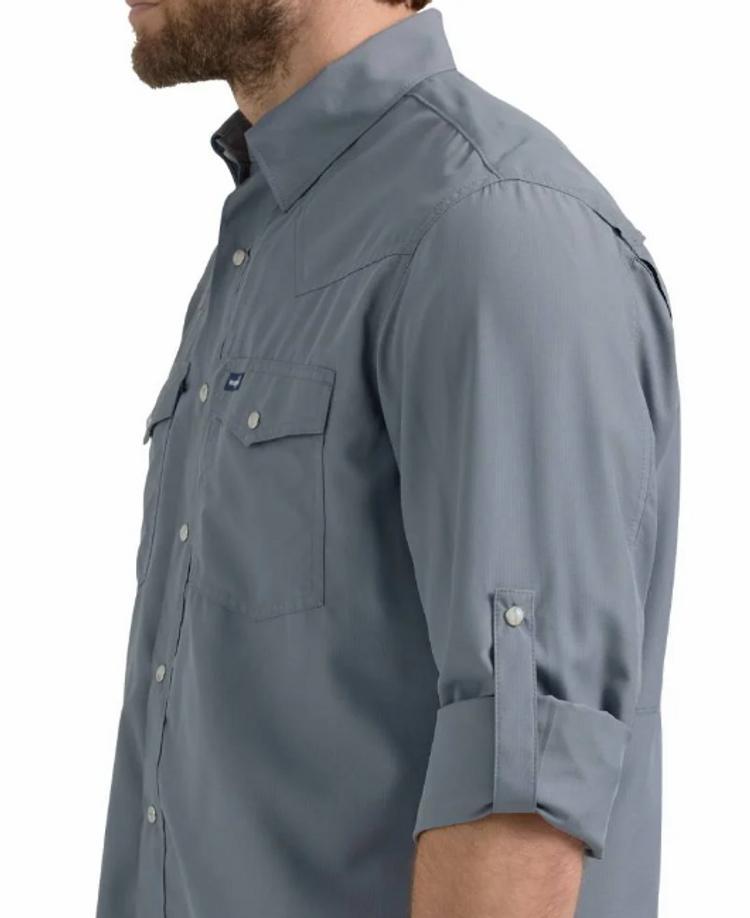 Wrangler® Men's L/S Grey Performance Classic Fit Shirt Product Image