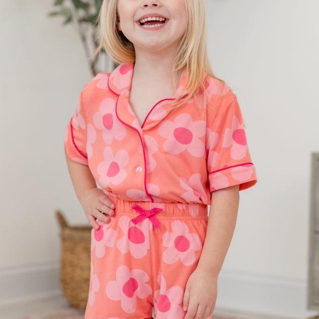 Kid's Good To Get Away Orange and Pink Floral Pajama Set Product Image