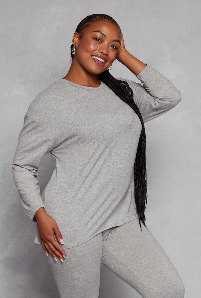 Womens Plus Size Solid Crew Neck Long Sleeve Top Product Image