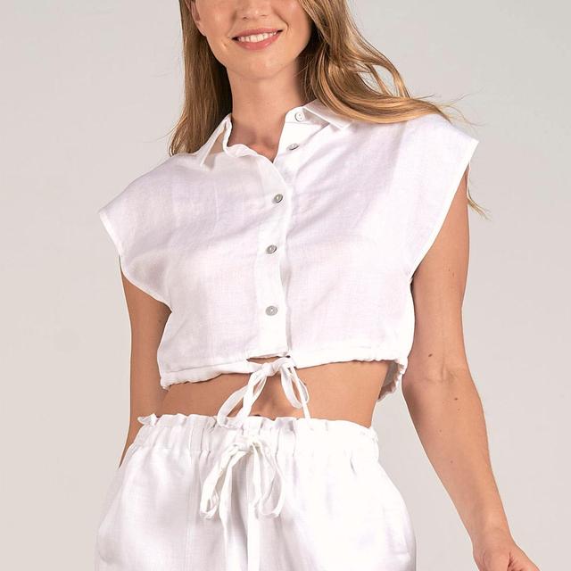 White Sleeveless Scrunch Bottom Button Down Top Product Image