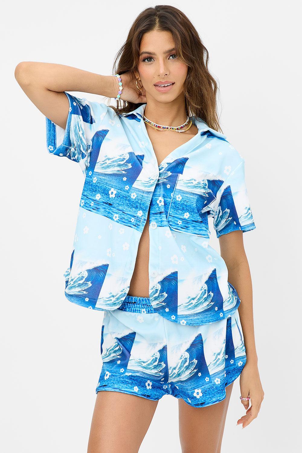 Coco Terry Button Up Shirt - Blue Tides Product Image