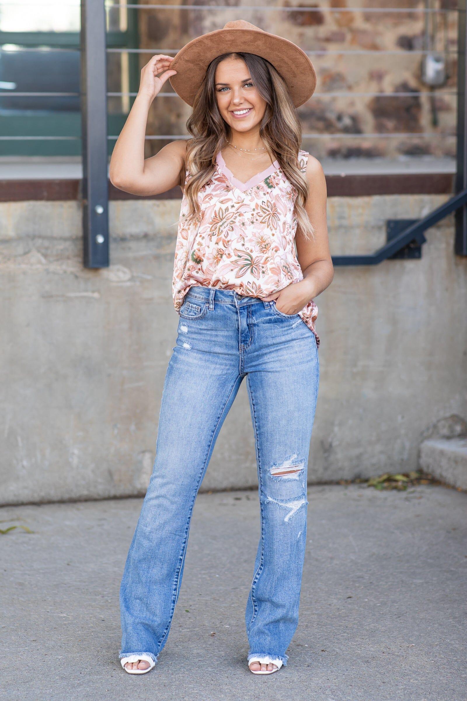 Burnt Orange and Ivory Floral V-Neck Tank Product Image