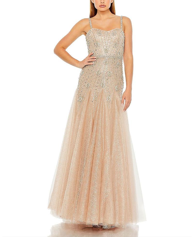 Womens Embellished Tulle A-Line Gown Product Image