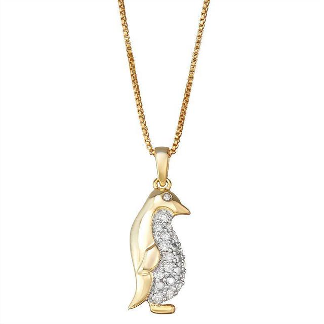 14k Gold Over Silver 1/4 Carat T.W. Diamond Penguin Pendant, Womens Silver Tone Product Image