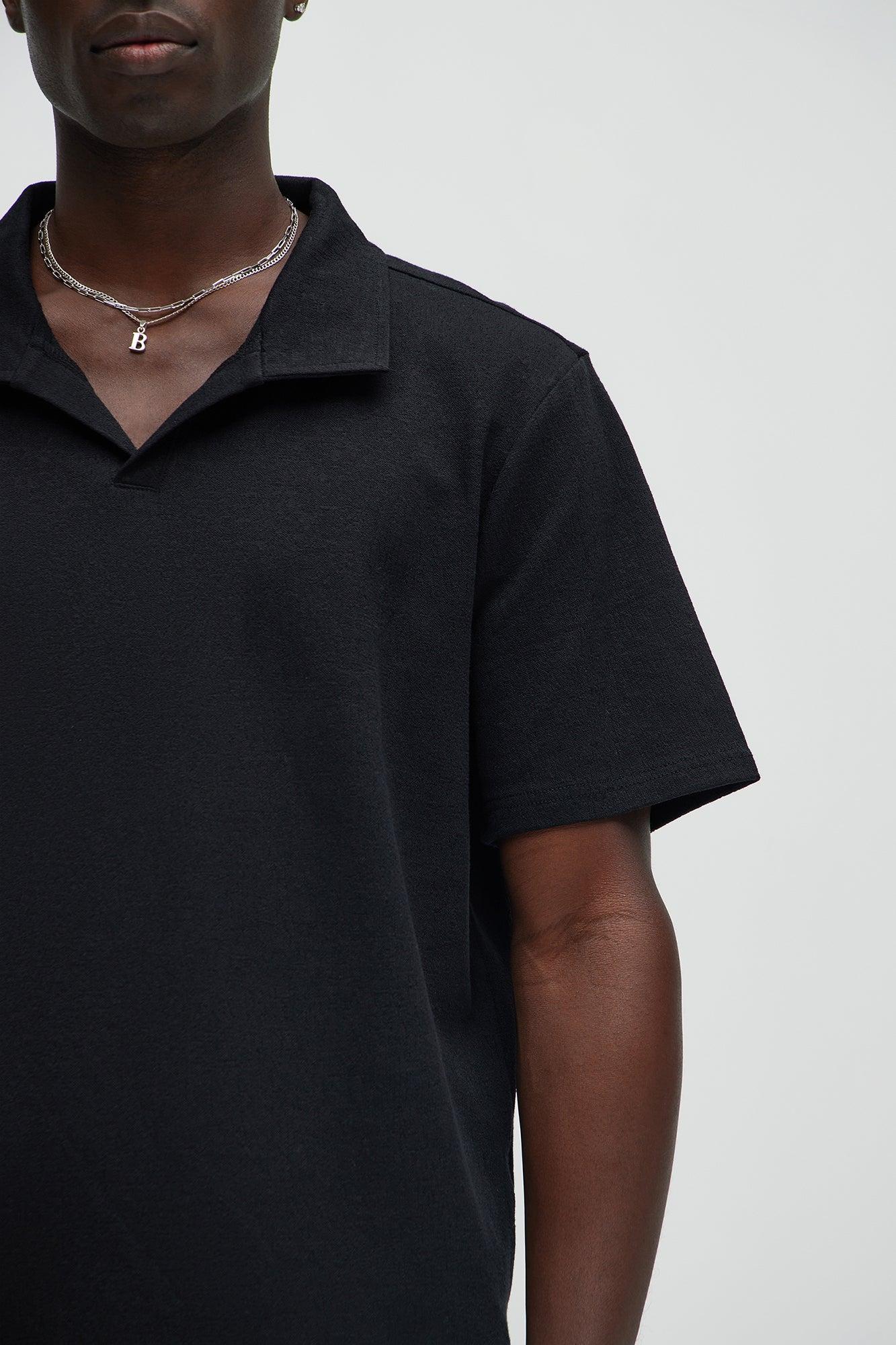 Duval Textured Knit Johnny Collar Shirt - Black Product Image