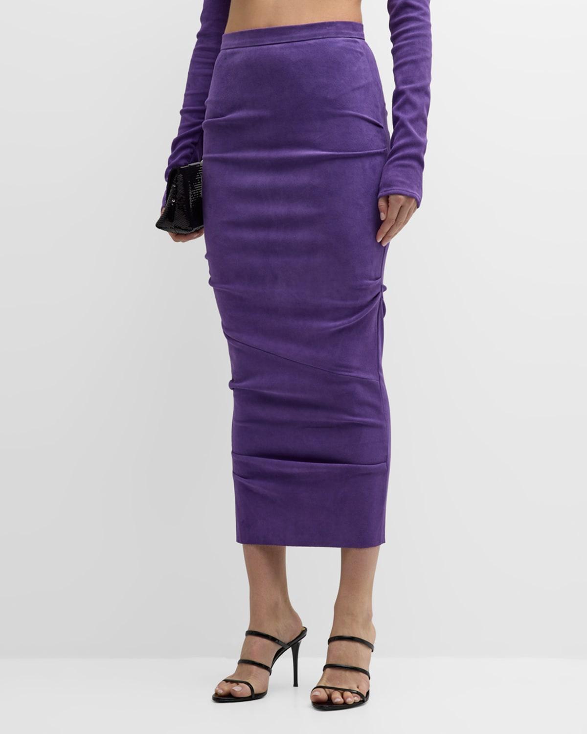 Ruched Suede Midi Pencil Skirt product image