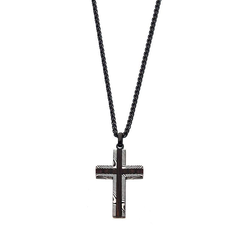 Mens Black Ion-Plated Stainless Steel Damascus Cross Pendant Necklace Product Image