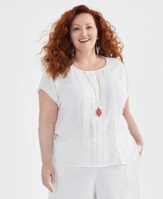 Plus Size Crochet-Trim Dolman-Sleeve Top, Created for Macy's  Product Image