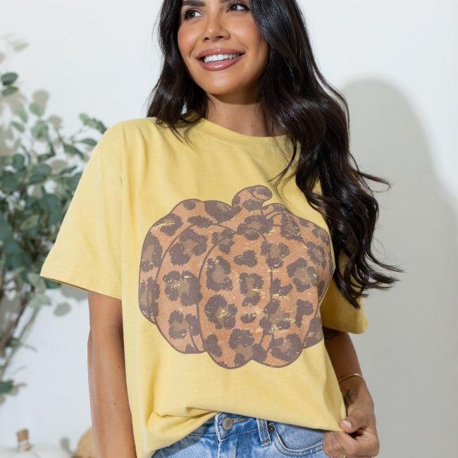 Leopard Pumpkin Mustard Oversized Graphic Tee Product Image