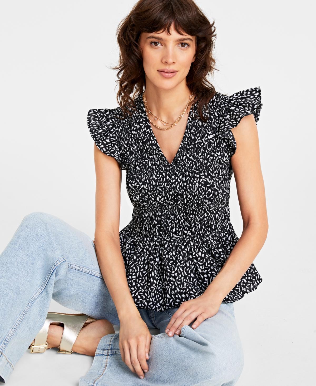 Women's Ruffle-Sleeve Printed Peplum Top, Created for Macy's Product Image