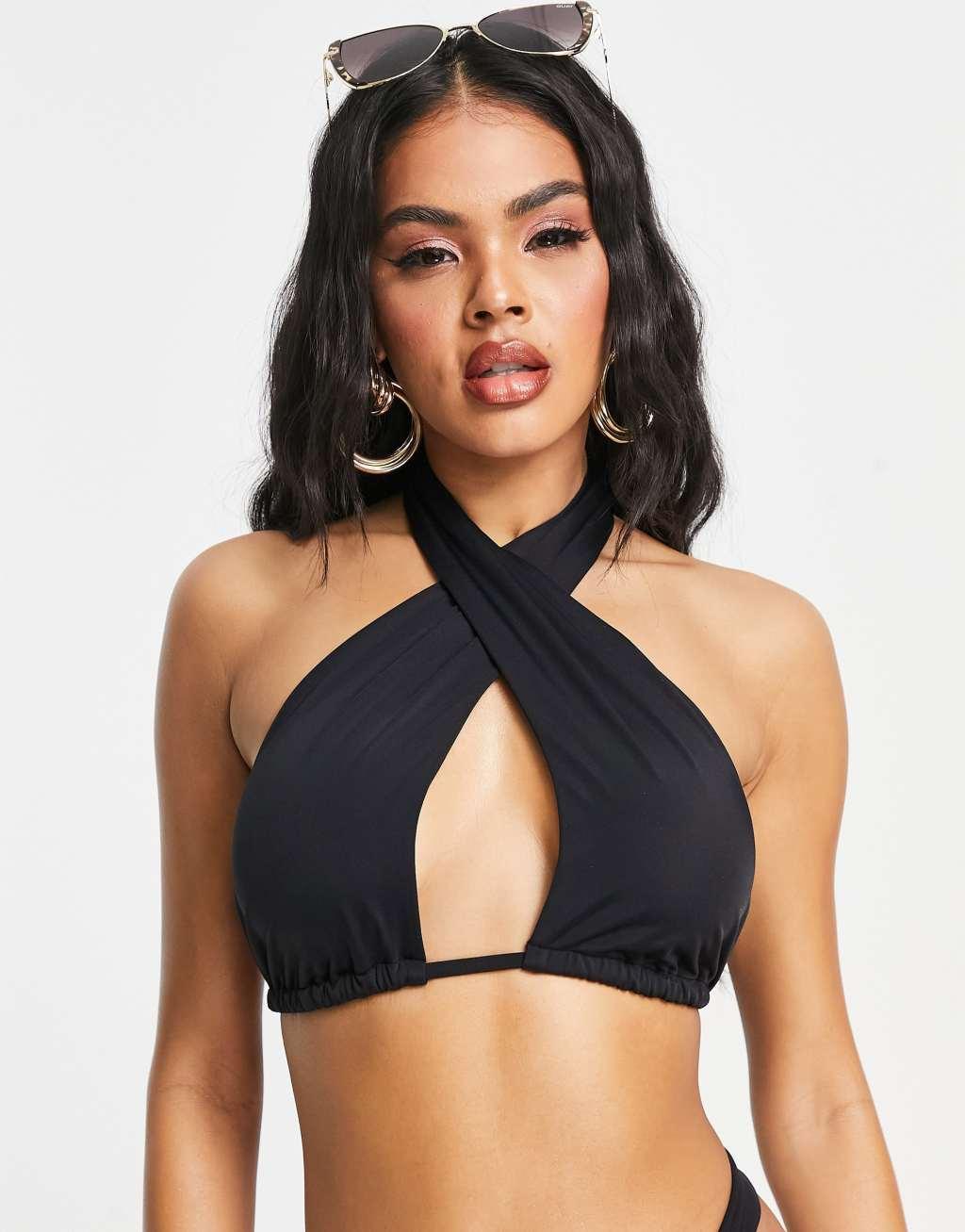 ASOS DESIGN mix and match wrap around bikini top in black  Product Image