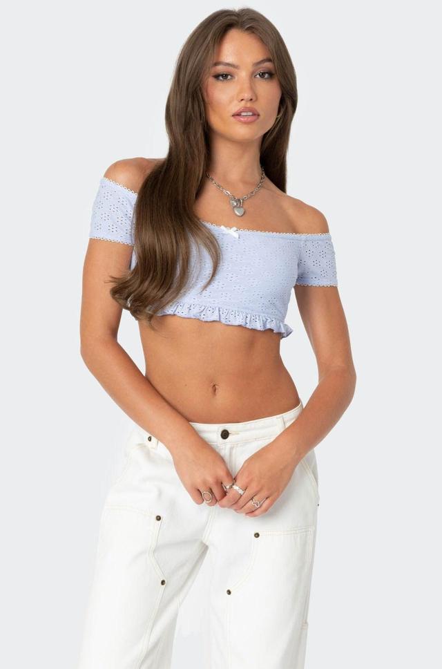 Off Shoulder Eyelet Crop Top Product Image