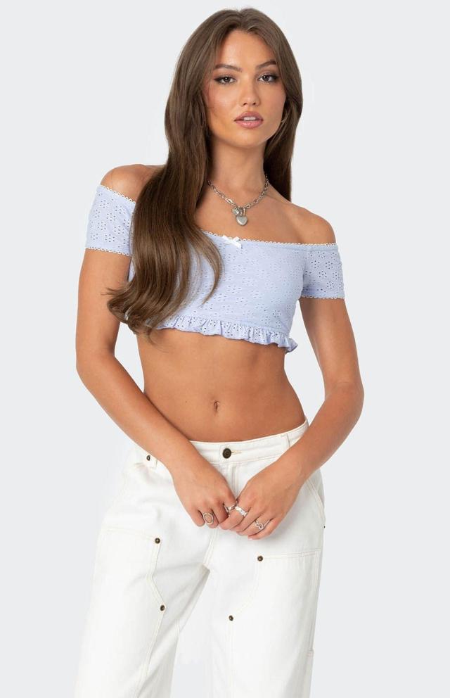 Edikted Women's Off Shoulder Eyelet Crop Top Product Image