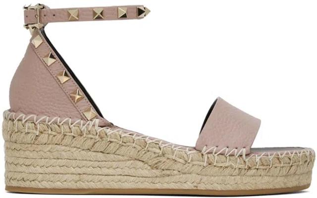 VALENTINO GARAVANI Pink Rockstud Flat Sandals In P98 Poudre/nero Product Image