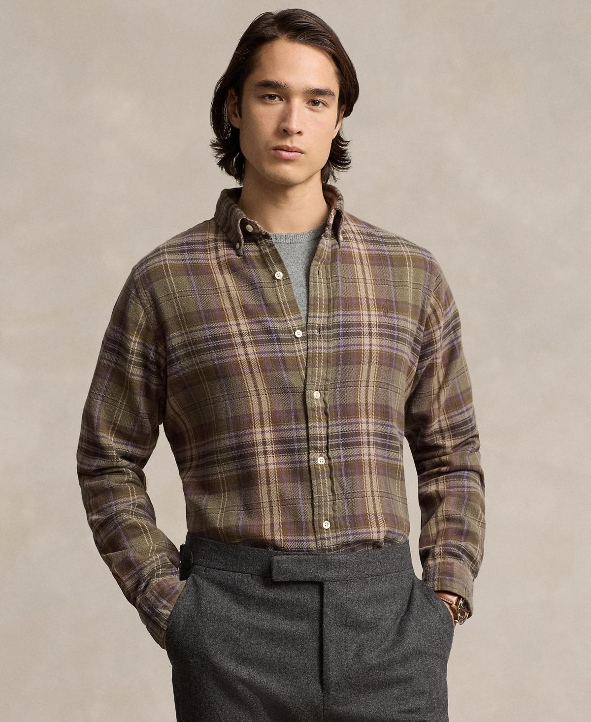 Polo Ralph Lauren Mens Classic-Fit Plaid Brushed Flannel Shirt - Green Product Image