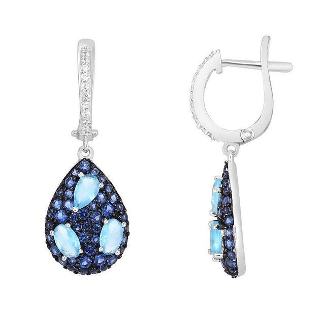 Sterling Silver Blue Cubic Zirconia Teardrop Earrings, Womens Product Image