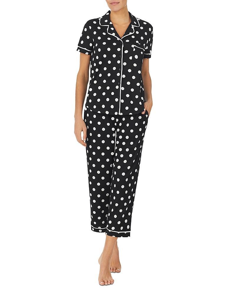 kate spade new york Dot Print Short Sleeve Notch Collar Cropped Jersey Knit Pajama Set Product Image