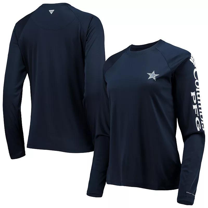 Women's Columbia Navy/White Dallas Cowboys Tidal Omni-Shade Raglan Long Sleeve T-Shirt Product Image