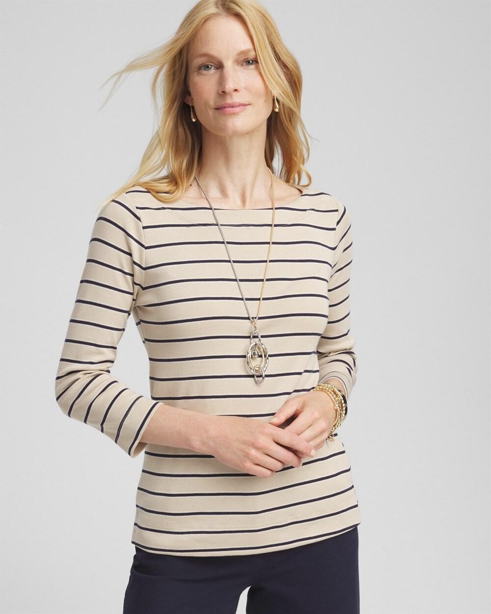 Women's Stripe 3/4 Sleeve Bateau Neck Tee Product Image