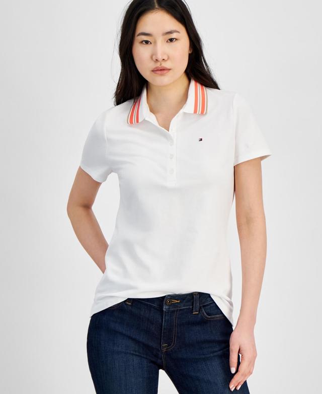 Women's Stripe-Collar Shirt-Sleeve Polo Shirt  Product Image