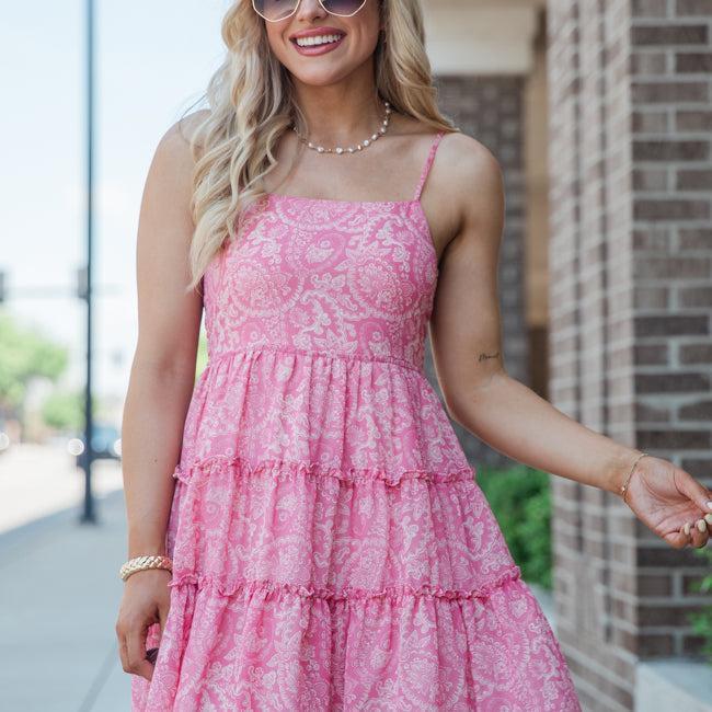 Stick To The Plan Pink Printed Casual Mini Dress Product Image