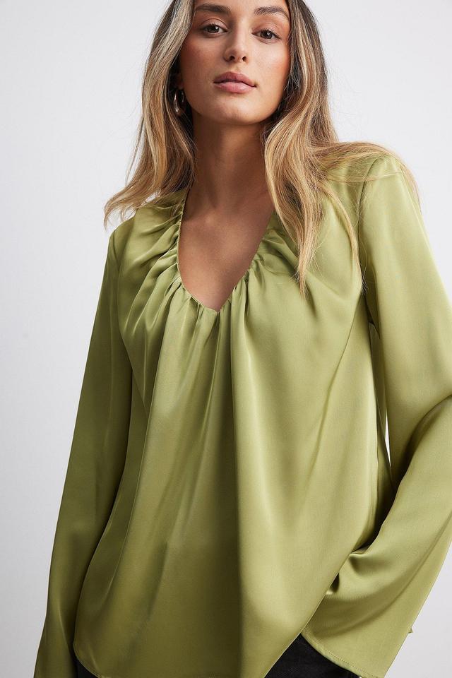 Satin Blouse with Gathered Neckline Product Image