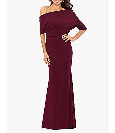 Betsy & Adam One-Shoulder Crepe Scuba Gown Product Image