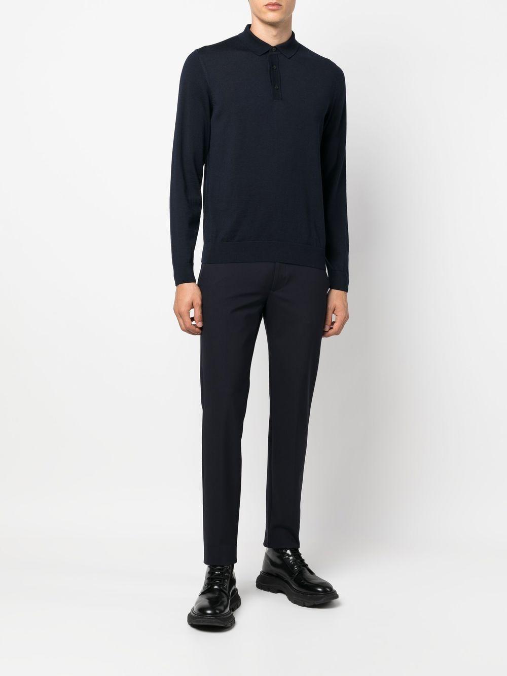 Long-sleeve Polo Shirt In Blue Product Image