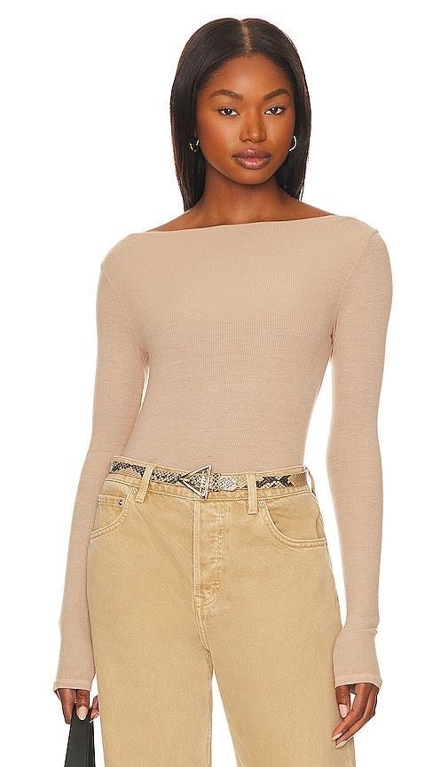 Enza Costa Silk Knit Boat Neck in Beige. - size XL (also in L, M, S, XS) Product Image