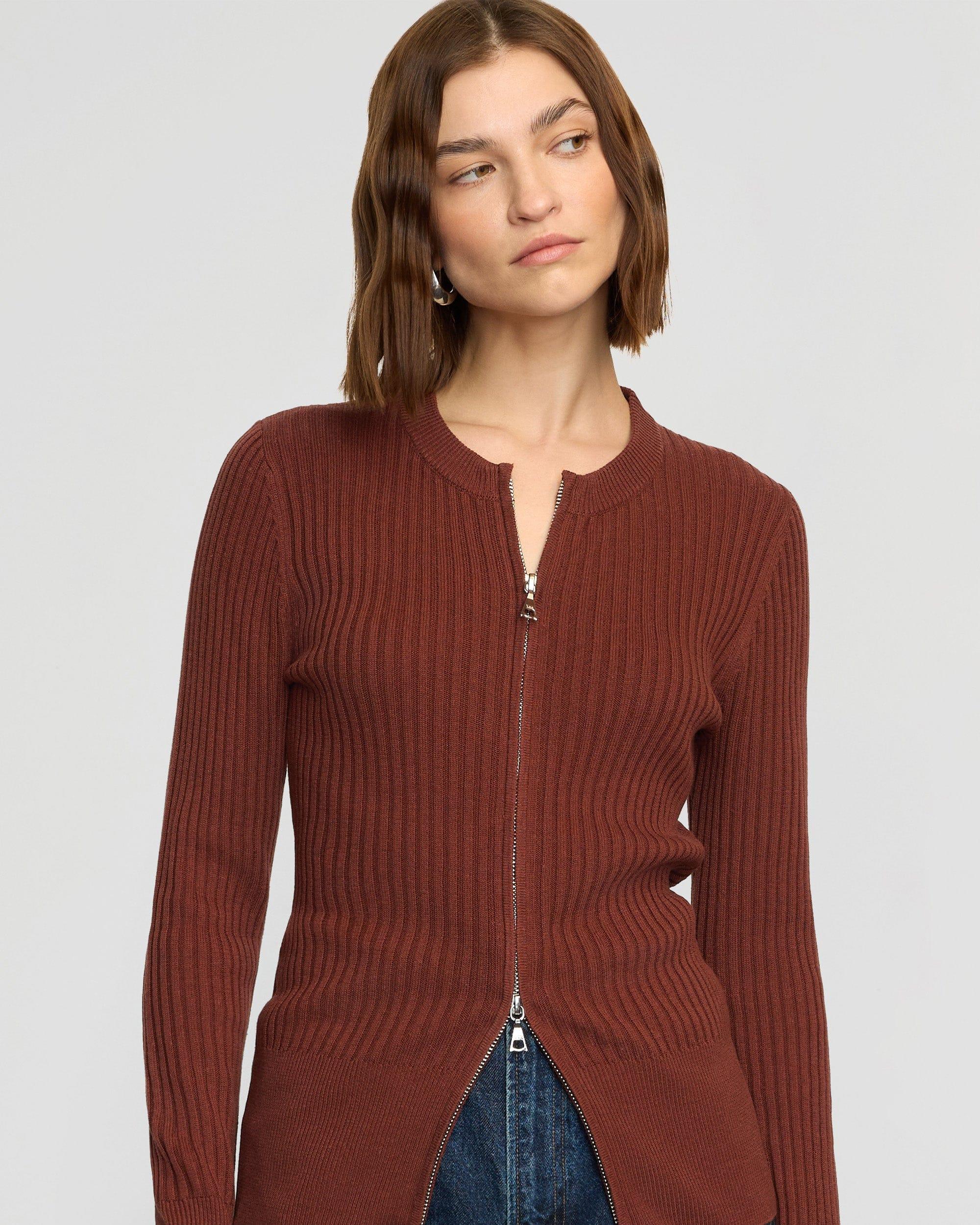 Kayla Ribbed Two-Way Zip Sweater Product Image