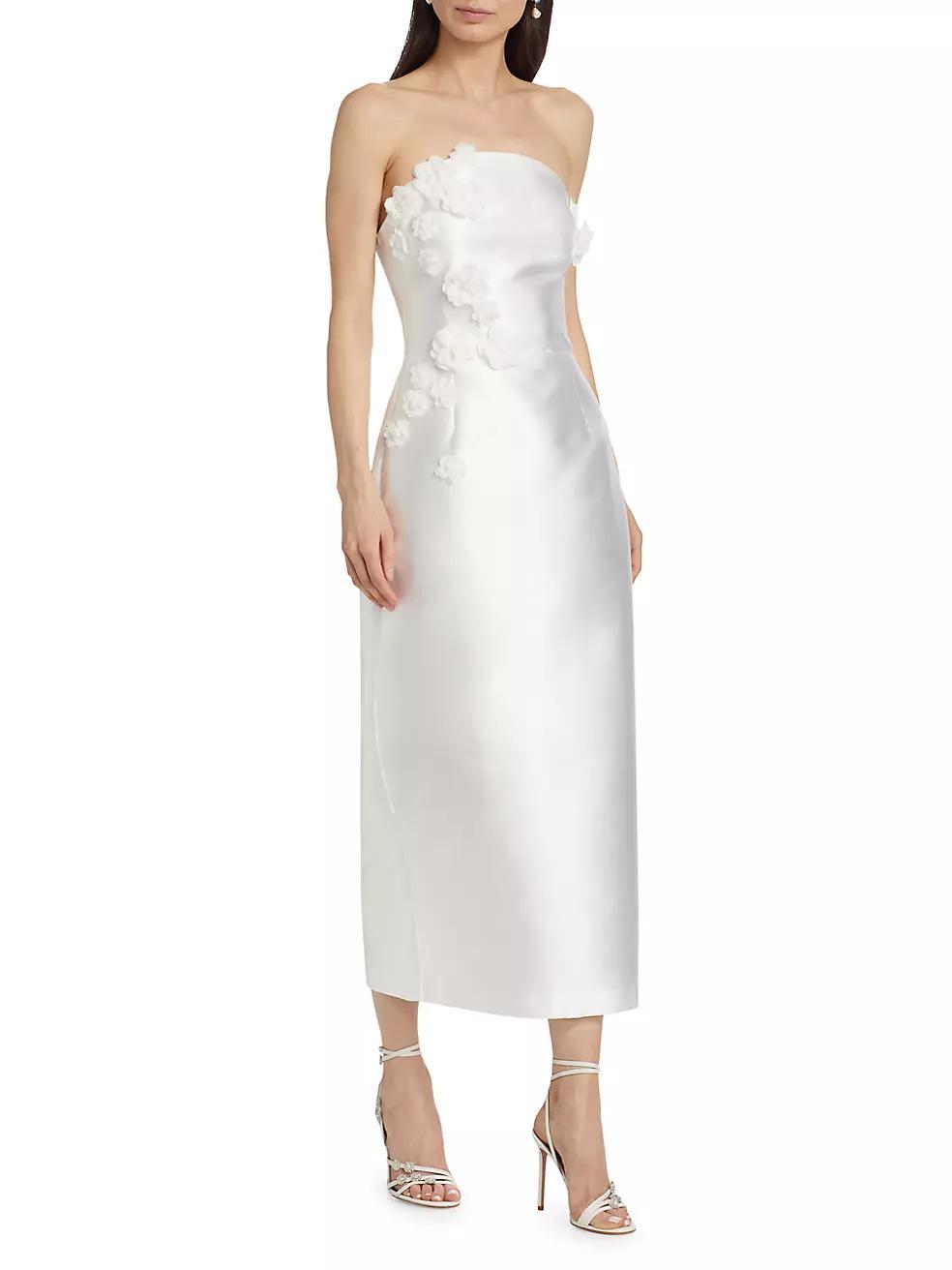 Serefina Satin Strapless Appliqué Midi-Dress Product Image