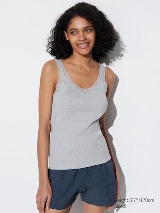 Womens 2-Way Stretch Ribbed Lace Tank Top Gray Large UNIQLO US Product Image