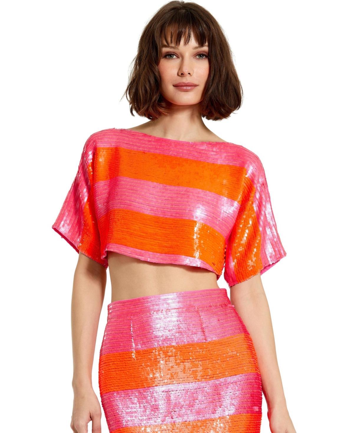 Womens Striped Sequin Crop Top Product Image