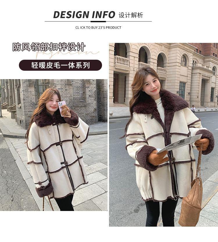 Collared Panel Faux Shearling Button Jacket Product Image