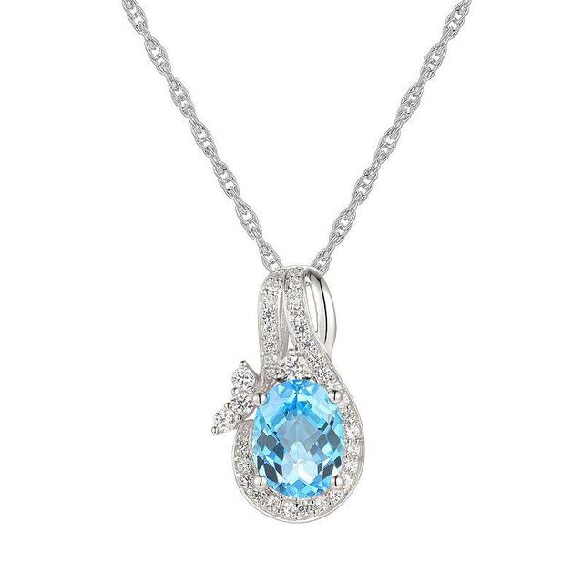 Sterling Silver Blue Topaz & Lab-Created White Sapphire Pendant Necklace, Womens Product Image