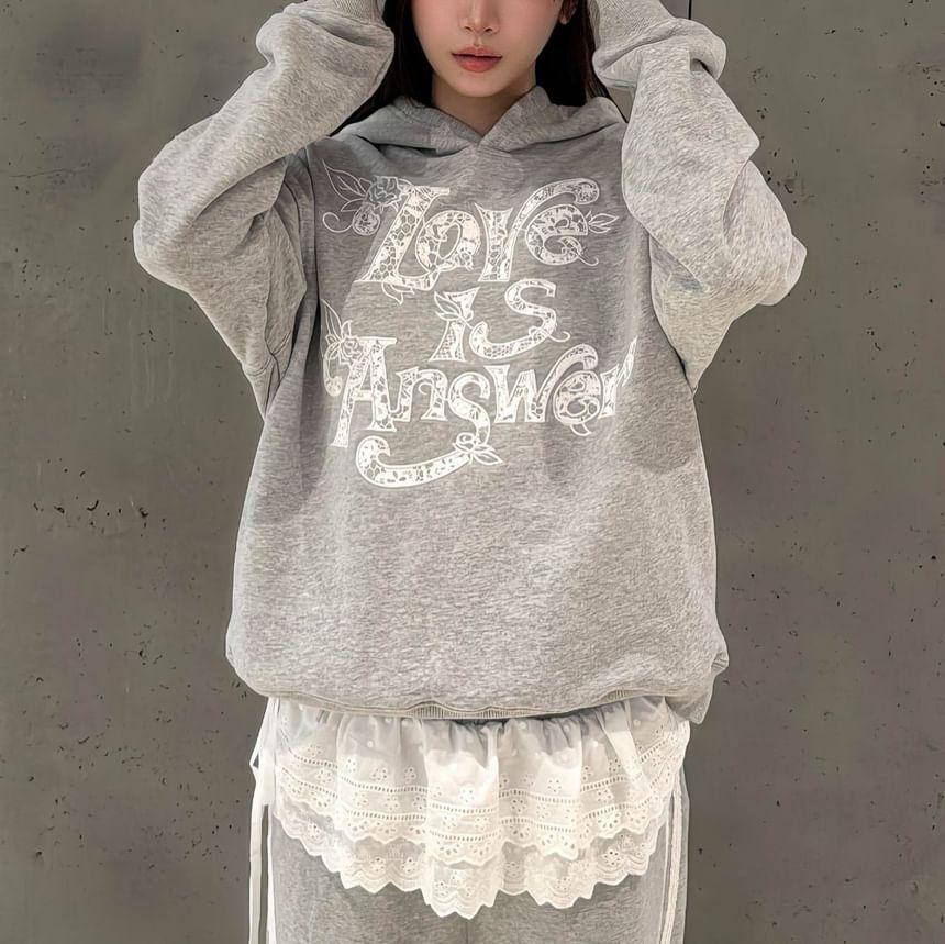 Long Sleeve Lettering Print Hooded Loose-Fit Pullover Product Image