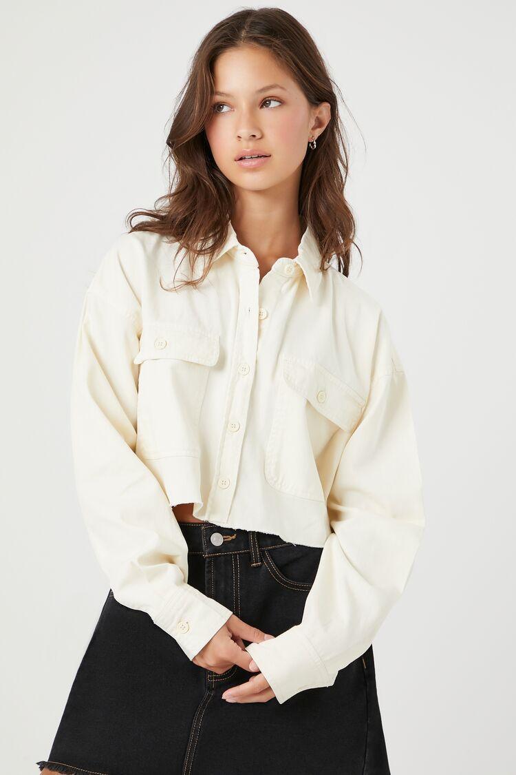 Frayed Cropped Twill Shirt | Forever 21 Product Image