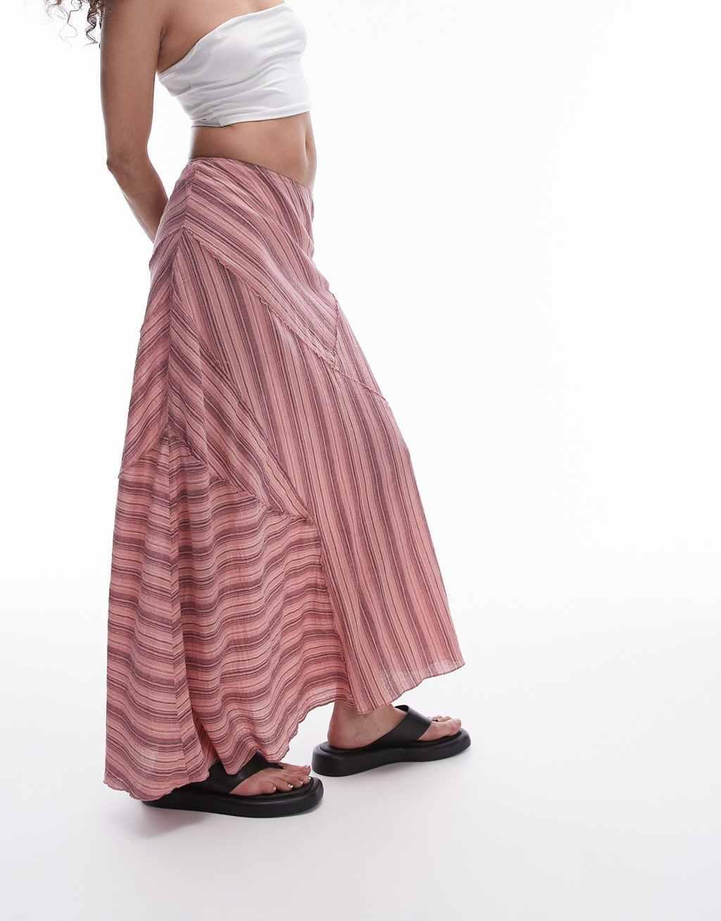 Topshop laundered cutabout midi skirt in multi pink stripe Product Image