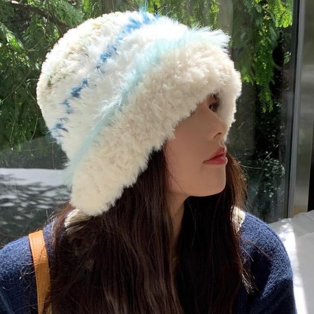 Striped Faux Fur Hat Product Image