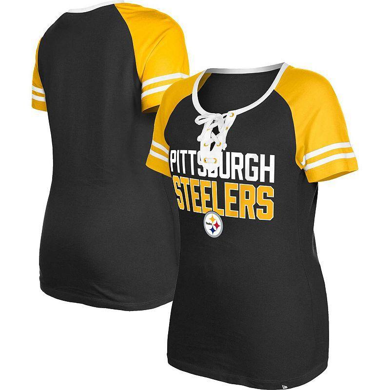 Womens New Era Pittsburgh Steelers Raglan Lace-Up T-Shirt Product Image