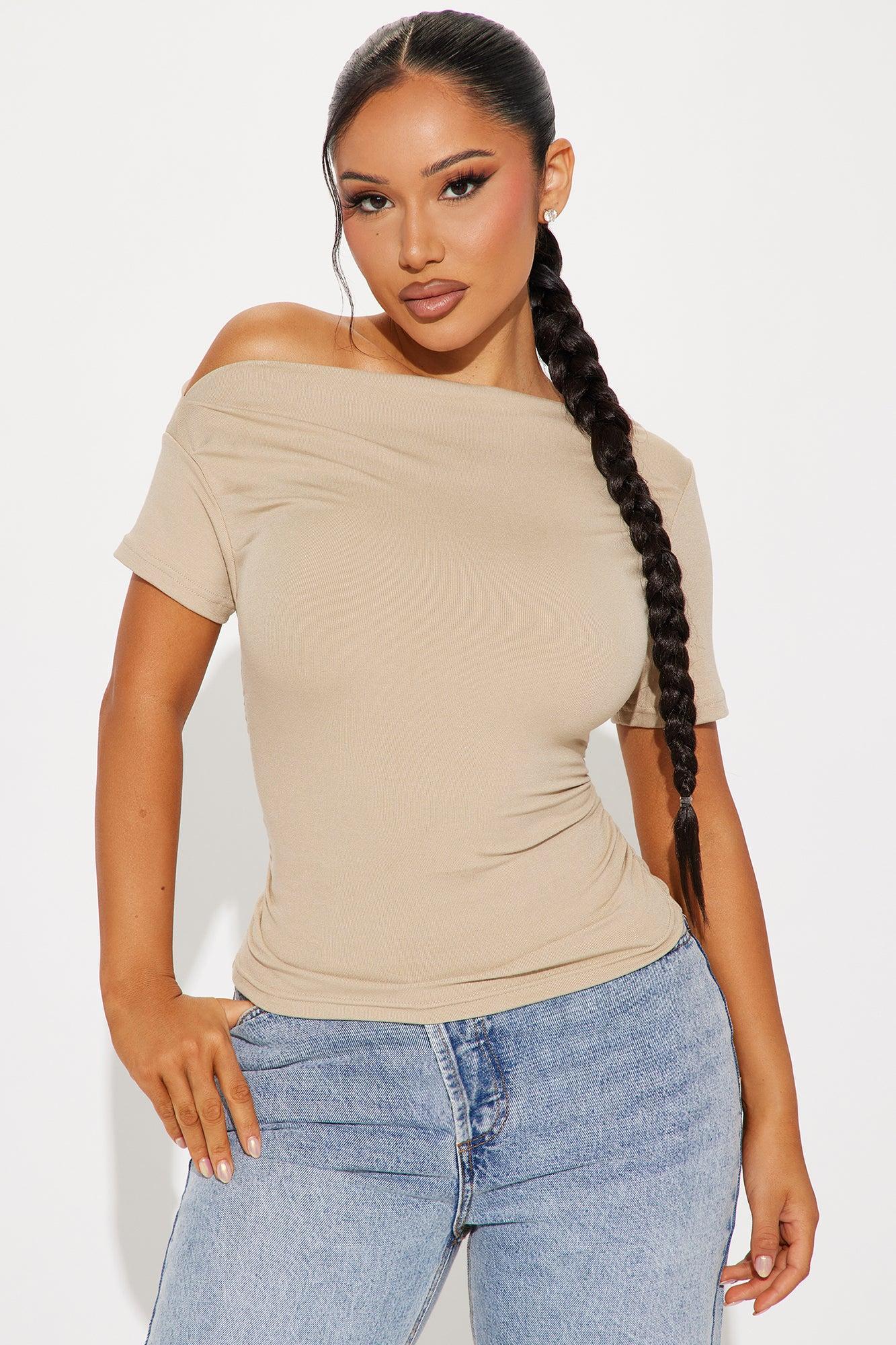 Don't Mind Me One Shoulder Top - Taupe Product Image