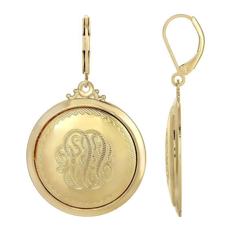 1928 Gold Tone Round Engraved Drop Earrings, Womens Product Image