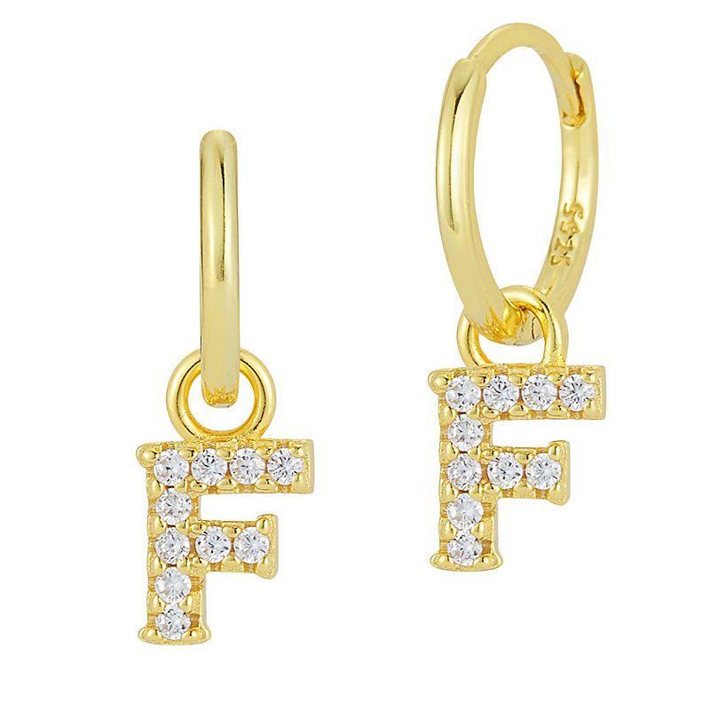 Sunkissed Sterling Cubic Zirconia 14k Gold Plated Initial Drop Earrings, Womens, Gold Tone F Product Image