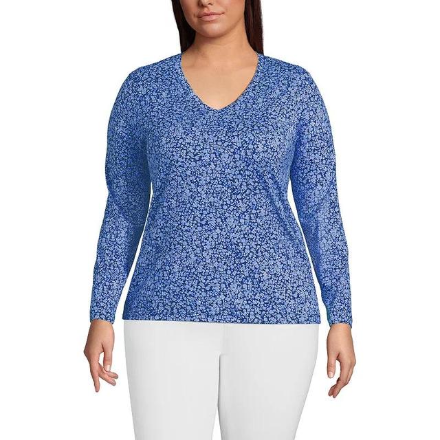 Plus Size Lands End Relaxed-Fit Supima Cotton V-Neck Tee, Womens Deep Blue Flowers Product Image