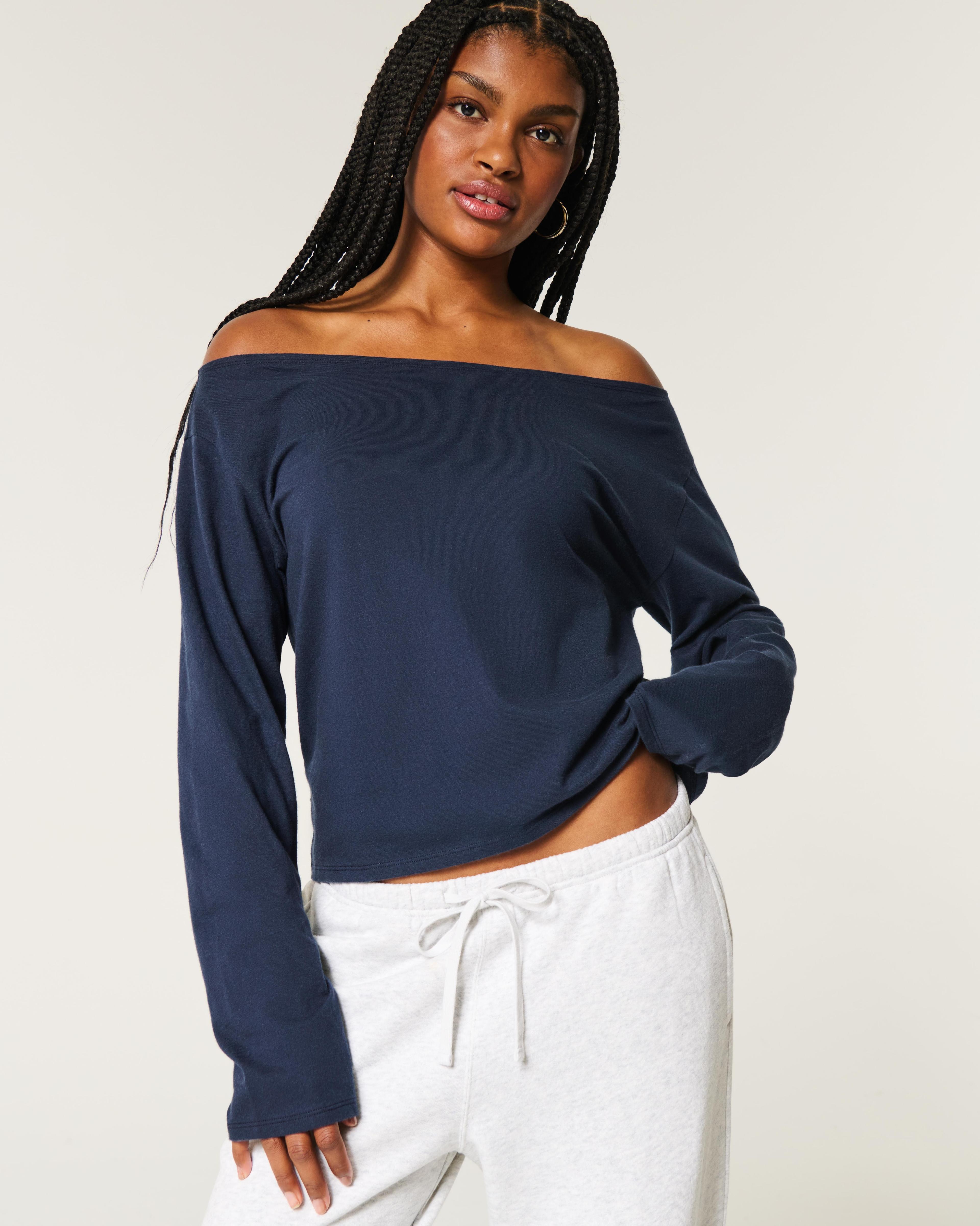 Easy Long-Sleeve Off-the-Shoulder Top Product Image