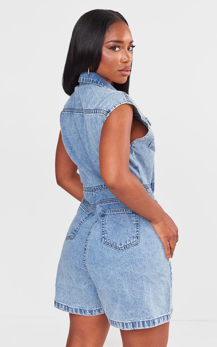 Shape Light Blue Sleeveless Rigid Denim Romper Product Image