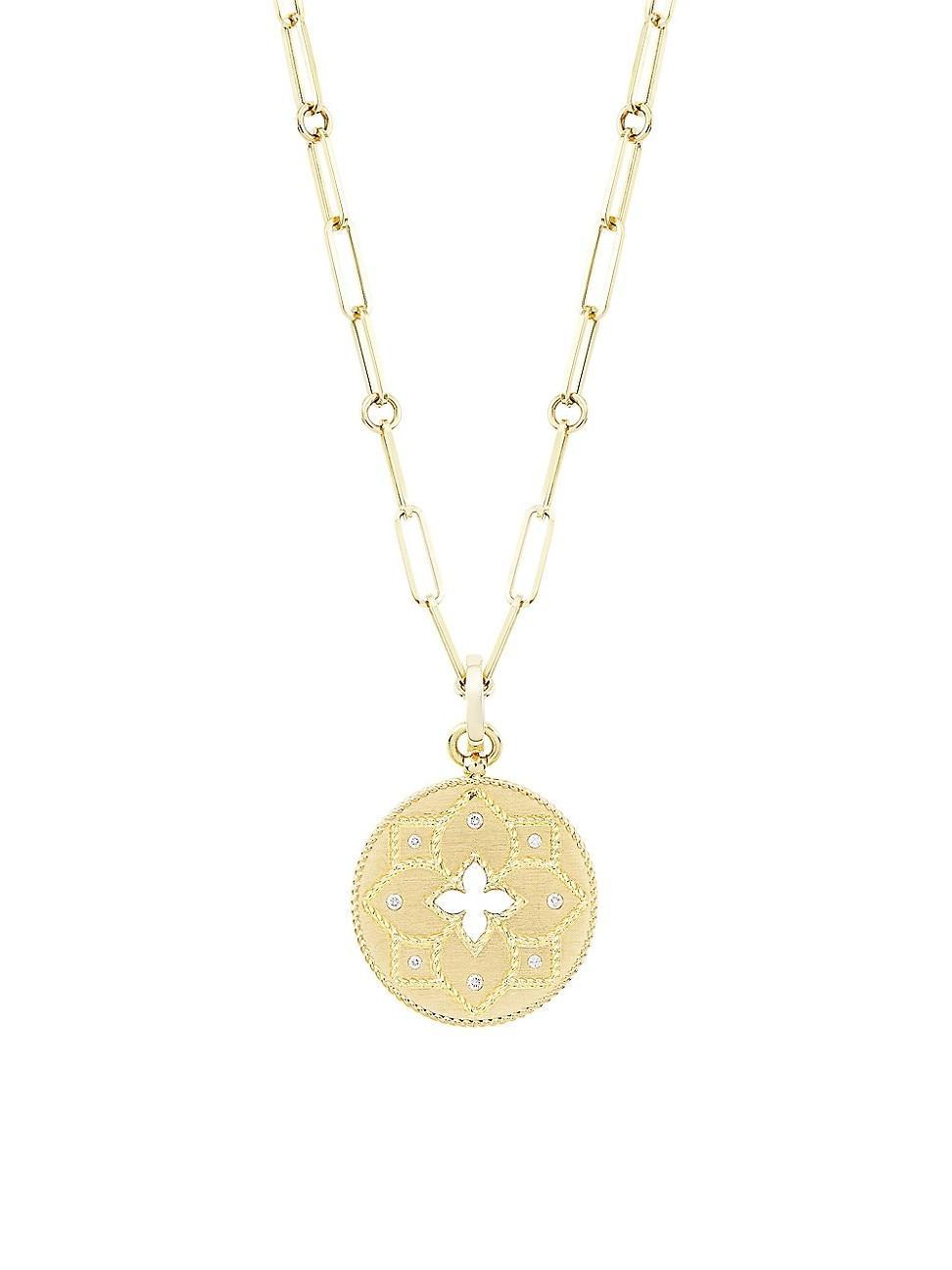 Womens Venetian Princess 18K Yellow Gold & Diamond Satin Small Medallion Necklace Product Image