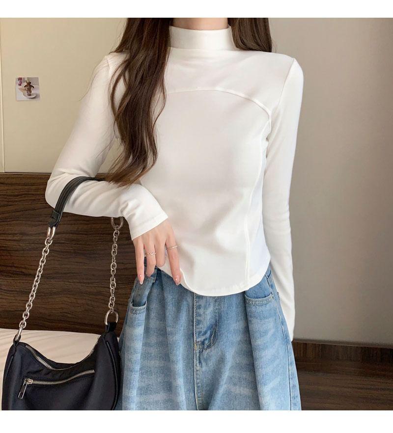 Long-Sleeve Mock Neck Plain Top Product Image