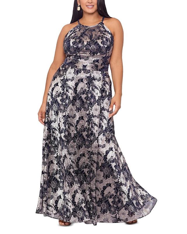 Betsy & Adam Metallic Floral Gown Product Image